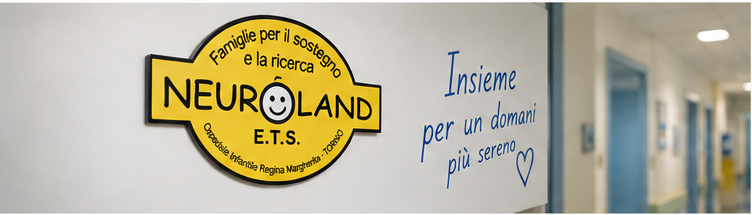 Dettaglio del logo Neuroland in ambiente ospedaliero